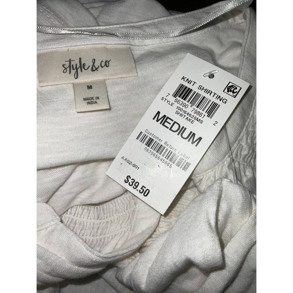 Style & Co Women's Smocked Cotton Blend Knit Top Cream Medium NWT - Picture 6 of 7
